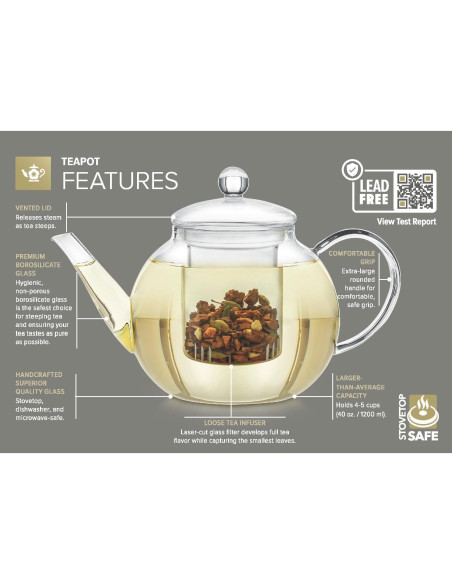 Tetera de vidrio Teabloom Celebration 1.0 L con infusor