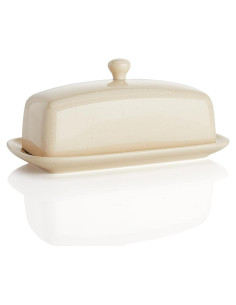Plato de Mantequilla Sweese Beige con Tapa 19.8 cm Cerámica