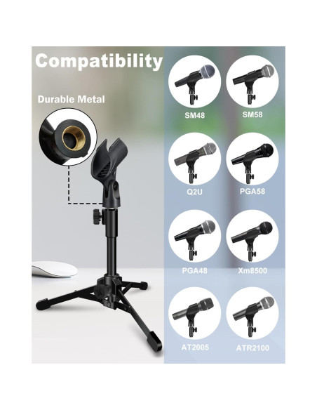 Soporte de Micrófono de Escritorio Plegable Trípode Negro Soporte de Micrófono de Escritorio Plegable Trípode Negro