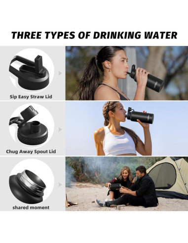 Botella de Agua Aislada 32oz WATERSY Acero Inoxidable Negro