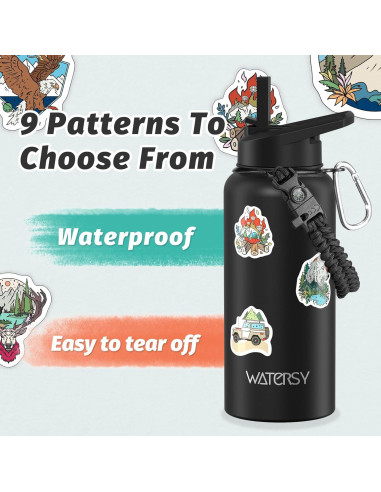 Botella de Agua Aislada 32oz WATERSY Acero Inoxidable Negro