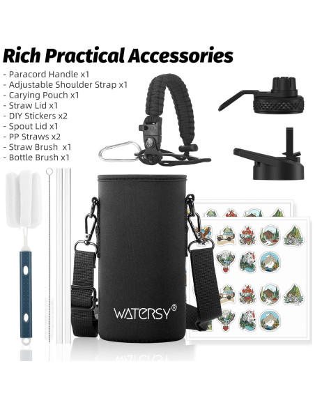 Botella de Agua Aislada 32oz WATERSY Acero Inoxidable Negro Botella de Agua Aislada 32oz WATERSY Acero Inoxidable Negro