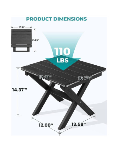 Mesa Lateral Plegable SERWALL Adirondack HDPE Negra