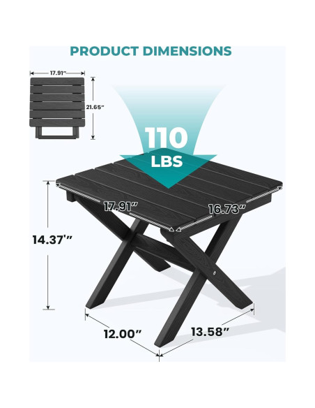 Mesa Lateral Plegable SERWALL Adirondack HDPE Negra