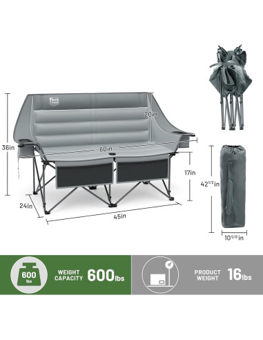 Silla de Camping Doble TIMBER RIDGE Acolchada 272 kg