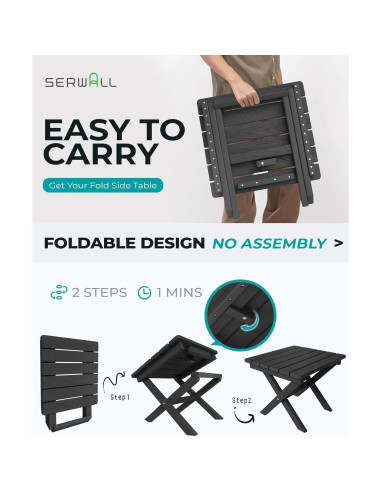 Mesa Lateral Plegable SERWALL Adirondack HDPE Negra