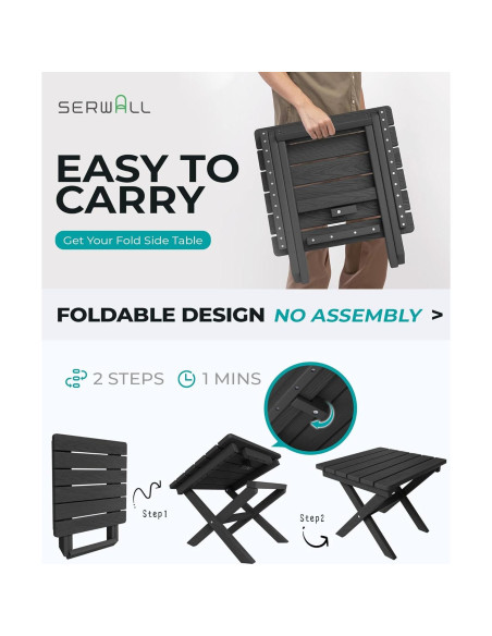 Mesa Lateral Plegable SERWALL Adirondack HDPE Negra
