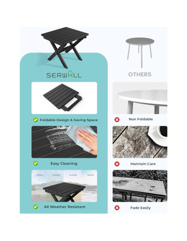 Mesa Lateral Plegable SERWALL Adirondack HDPE Negra