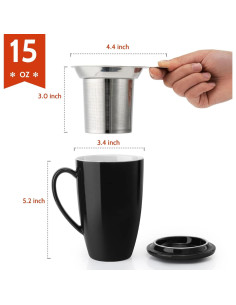 Taza de Té de Porcelana Sweese 425g con Infusor y Tapa Negra 2