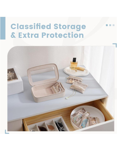 Estuche de Joyería de Viaje Lolalet 8 en 1 Beige con Bolsitas