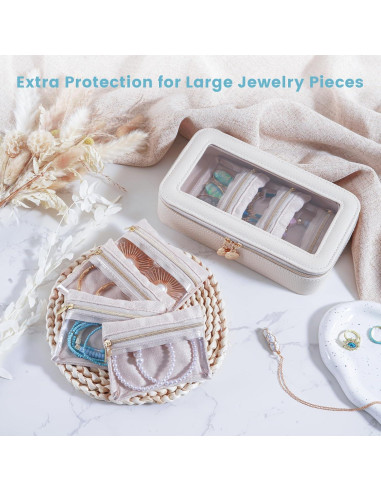 Estuche de Joyería de Viaje Lolalet 8 en 1 Beige con Bolsitas