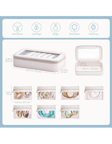 Estuche de Joyería de Viaje Lolalet 8 en 1 Beige con Bolsitas