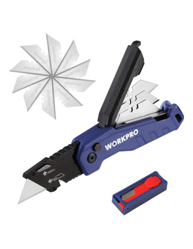 Cuchillo Utility Plegable WORKPRO Azul con 13 Cuchillas SK5