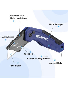 Cuchillo Utility Plegable WORKPRO Azul con 13 Cuchillas SK5 2