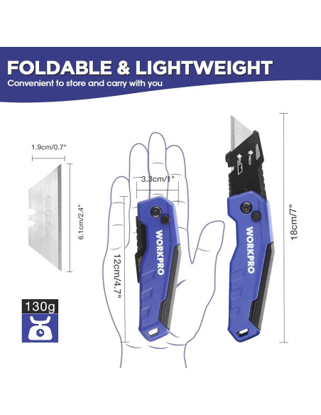 Cuchillo Utility Plegable WORKPRO Azul con 13 Cuchillas SK5