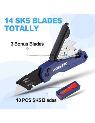 Cuchillo Utility Plegable WORKPRO Azul con 13 Cuchillas SK5