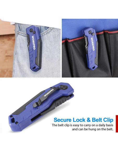 Cuchillo Utility Plegable WORKPRO Azul con 13 Cuchillas SK5