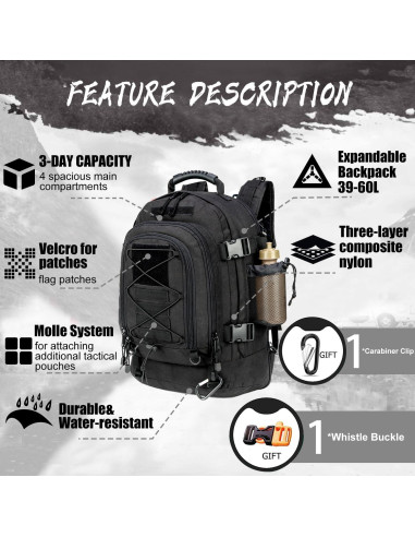 Mochila táctica militar HYKING 39-64L expandible para 3 días