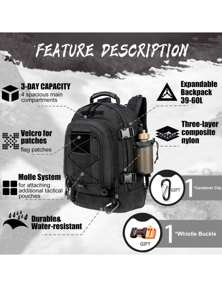 Mochila táctica militar HYKING 39-64L expandible para 3 días