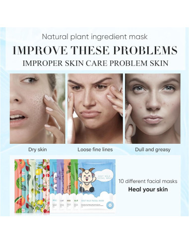 10 Mascarillas Faciales Hidratantes GUOYAOLIFU para Piel Sensible
