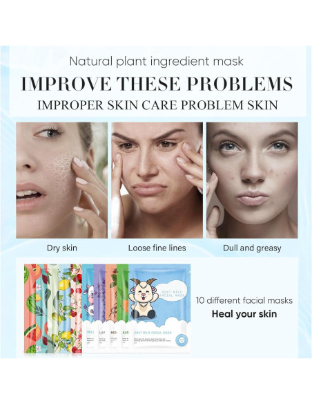 10 Mascarillas Faciales Hidratantes GUOYAOLIFU para Piel Sensible