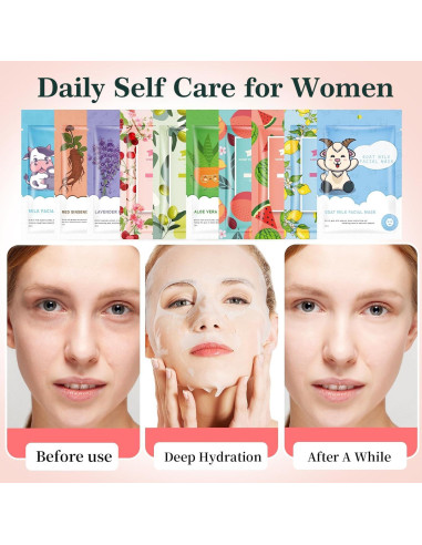 10 Mascarillas Faciales Hidratantes GUOYAOLIFU para Piel Sensible