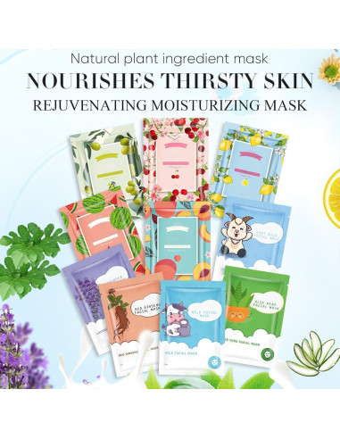 10 Mascarillas Faciales Hidratantes GUOYAOLIFU para Piel Sensible