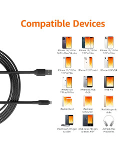 Cable de carga USB-A a Lightning Amazon Basics 3.05m Negro 2