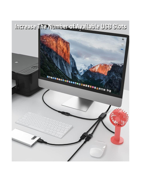 Divisor USB-A 4 Puertos Elebase 0.3M Negro Adaptador