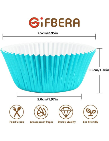 Forros de Cupcake GiFBERA 100 Unidades Metálicos Aqua