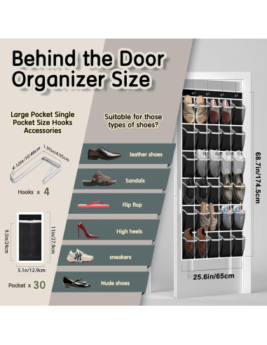 Organizador de Zapatos Colgante Kotkn 30 Bolsillos Negro