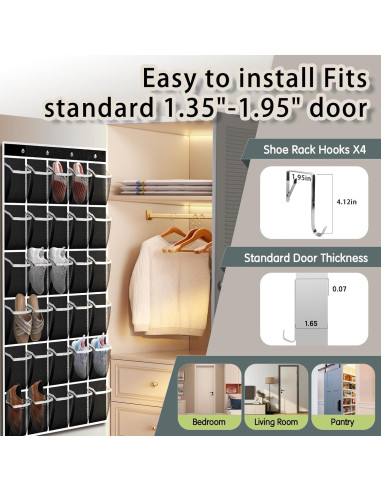 Organizador de Zapatos Colgante Kotkn 30 Bolsillos Negro