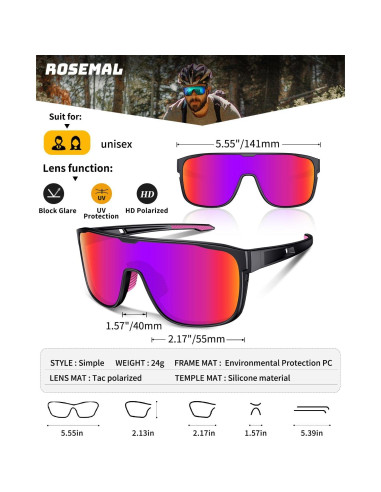 Gafas de sol deportivas polarizadas Rosemal UV400 para ciclismo