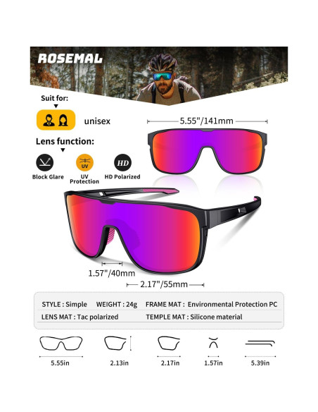 Gafas de sol deportivas polarizadas Rosemal UV400 para ciclismo