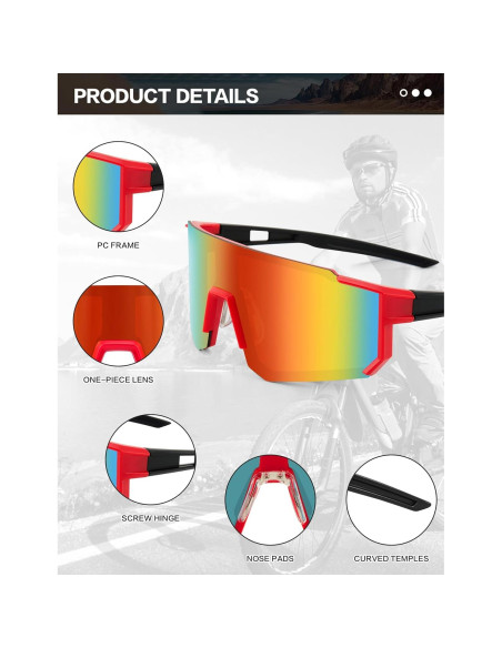 Gafas de Ciclismo Paulburry HD UV400 - Paquete de 3 Unidades