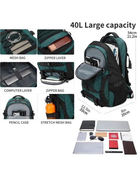 Mochila de senderismo BOVIP 40L impermeable unisex verde