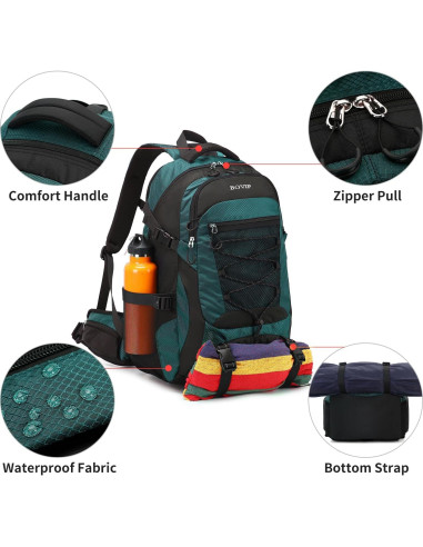 Mochila de senderismo BOVIP 40L impermeable unisex verde