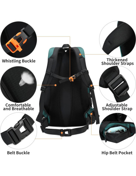 Mochila de senderismo BOVIP 40L impermeable unisex verde