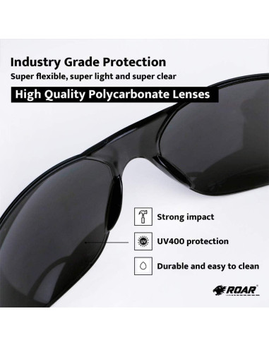 Gafas de Seguridad ROAR Humo 12 Pares Lente Resistente