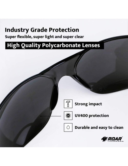 Gafas de Seguridad ROAR Humo 12 Pares Lente Resistente