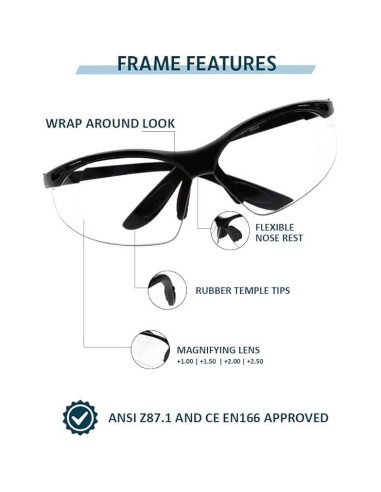 Gafas de Lectura de Seguridad Magnificadoras 1.0D - Marco Negro