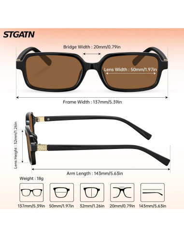 Gafas de sol retro STGATN para mujeres UV400 ovaladas y rectangulares