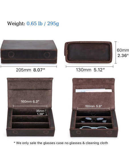 Estuche de Gafas de Sol de Cuero Genuino Café 3 Ranuras