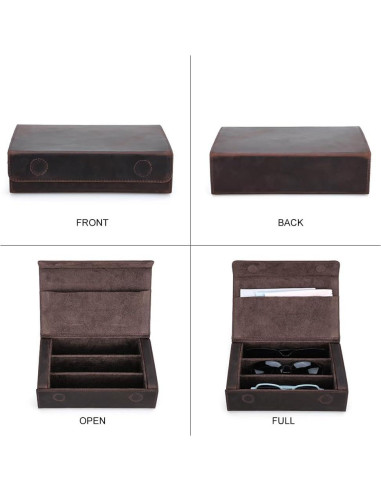 Estuche de Gafas de Sol de Cuero Genuino Café 3 Ranuras