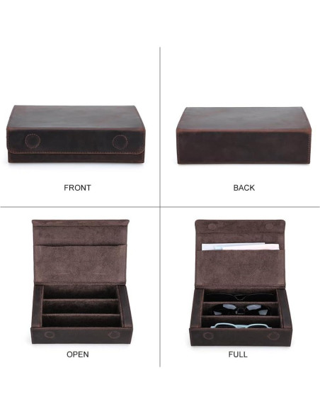 Estuche de Gafas de Sol de Cuero Genuino Café 3 Ranuras