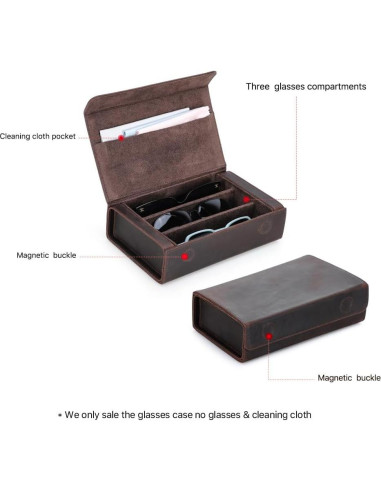 Estuche de Gafas de Sol de Cuero Genuino Café 3 Ranuras