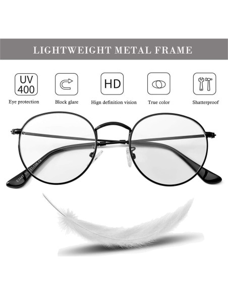 Gafas Redondas Retro HJSTES con Lentes Claros para Unisex