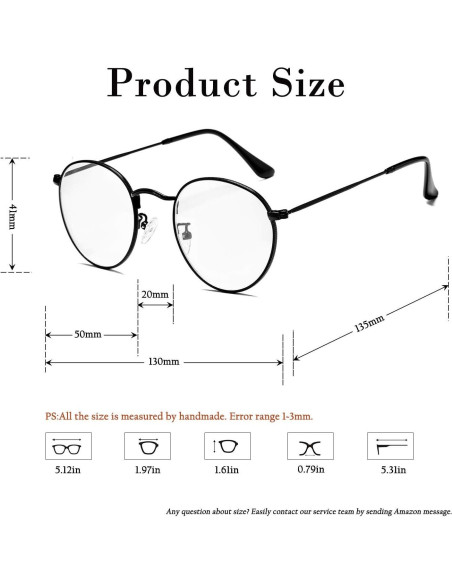 Gafas Redondas Retro HJSTES con Lentes Claros para Unisex