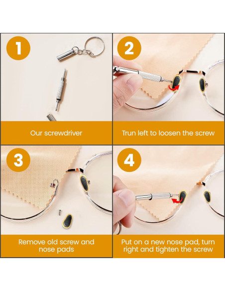 Almohadillas de Nariz de Titanio Antideslizantes para Gafas - Kit de Reparación con Destornillador