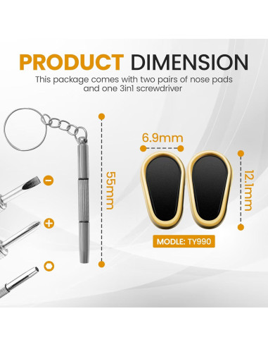 Almohadillas de Nariz de Titanio Antideslizantes para Gafas - Kit de Reparación con Destornillador